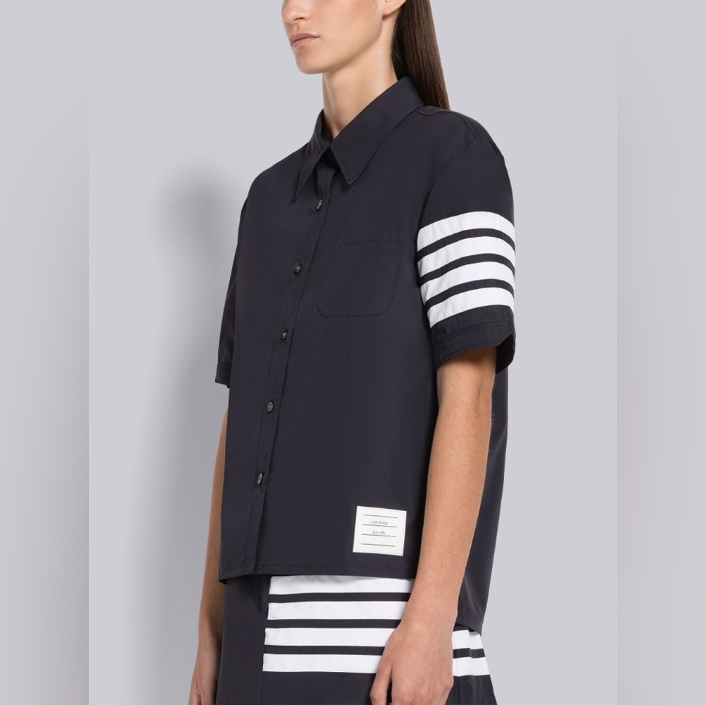 NWT Thom Browne Navy 4-Bar Flyweight Tech Short Sleeve Button Down Shirt - Picture 2 of 13